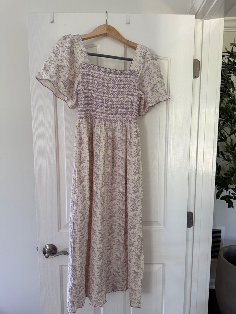 Smocked Floral Maxi Dress in Lavender Cream - Picture 2 of 4